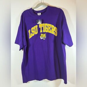 NWOT LSU Tigers Men’s Shirt Size XL Purple Gold Spell Out Graphic Tiger